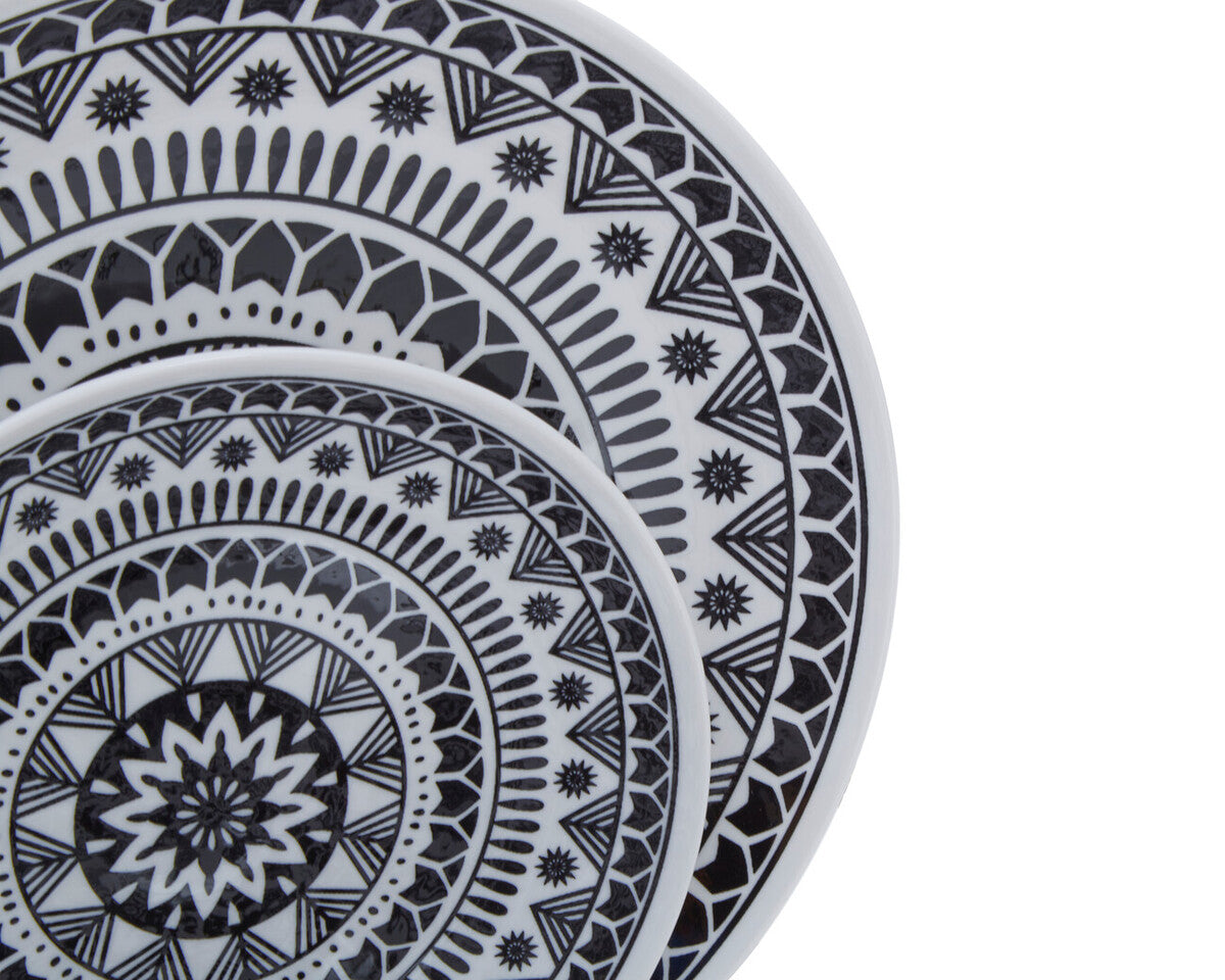 Maya 12 Piece Black And White Dinner Set