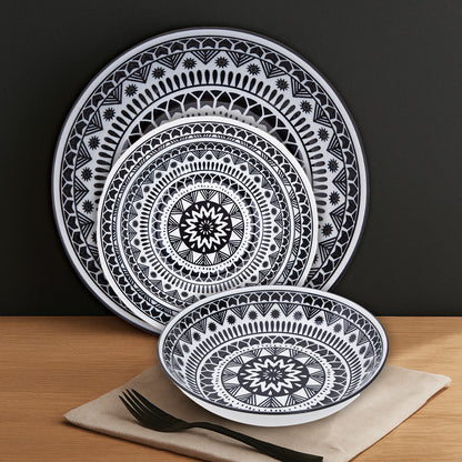 Maya 12 Piece Black And White Dinner Set