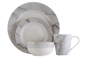 Avie 16Pc White And Grey Marble Effect Dinner Set