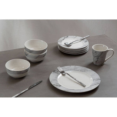 Avie 16Pc White And Grey Marble Effect Dinner Set