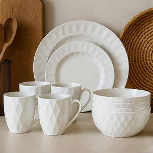 16 Piece Embossed Geo Dinner Set | Avie