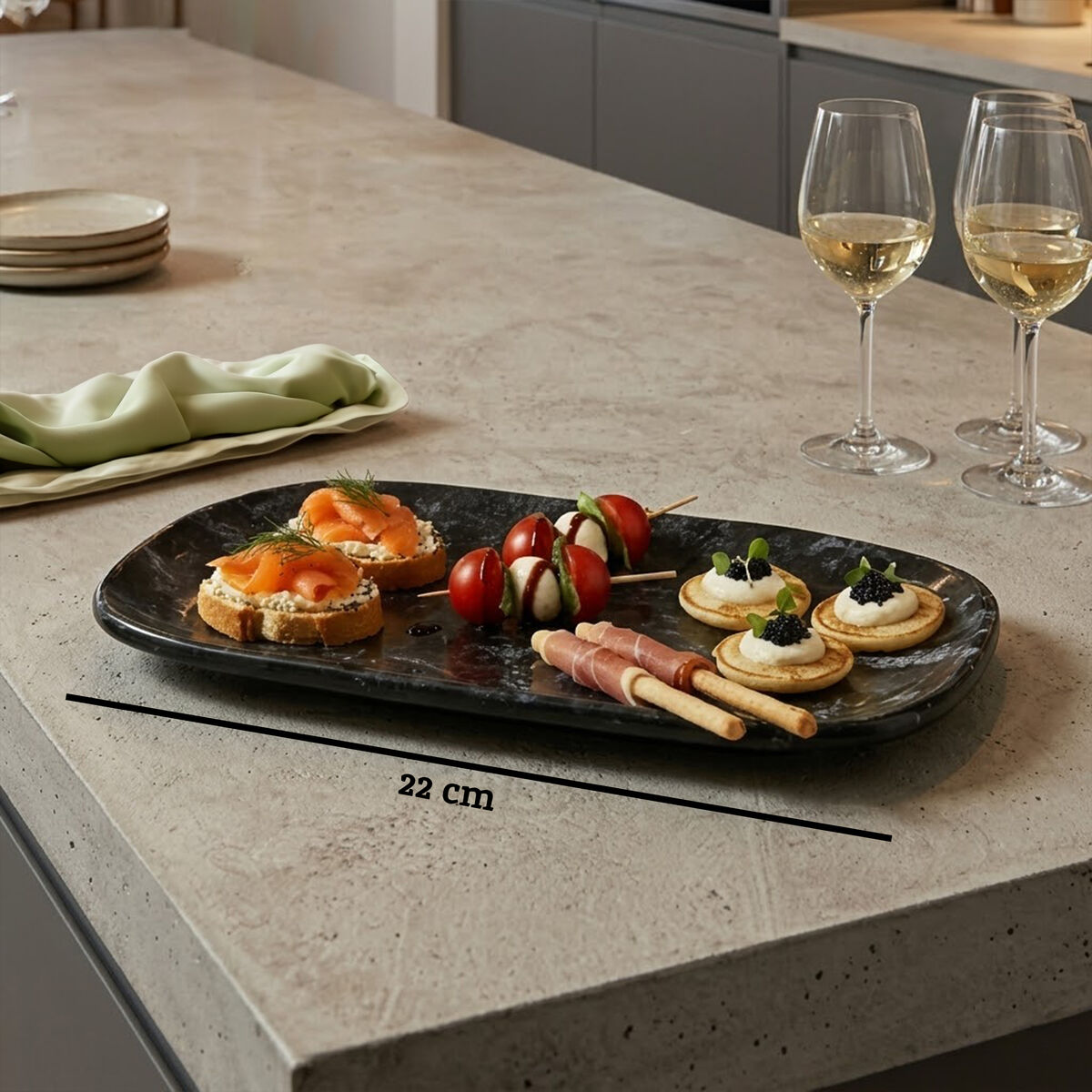 Small Black Marble Effect Serving Platter | Hygge