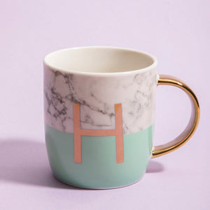 Marble Effect and Pastel Green Monogram Mug H | Frosted Deco