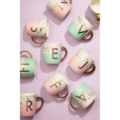 Frosted Deco Marble Effect And Pink Monogram Mug N