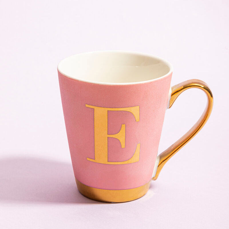 Frosted Deco Pink Monogram Mug, E