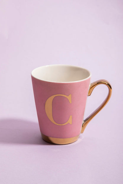 Frosted Deco Pink Monogram Mug, C