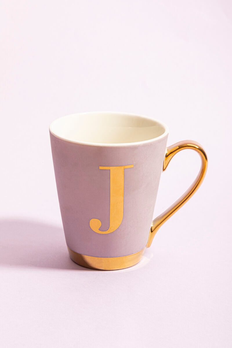 Frosted Deco Lilac Monogram Mug, J