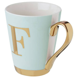Mimo Green Frosted Deco F Letter Monogram Mug.
