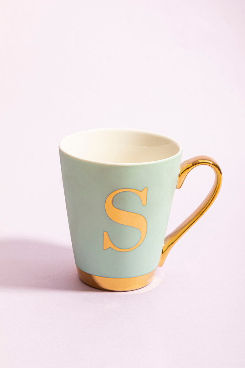 Mimo Green Frosted Deco S Letter Monogram Mug