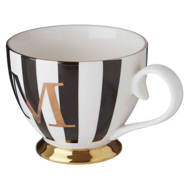 Duchess Black and White Monogram Mug with M