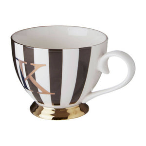 Duchess Black and White Monogram Mug with K