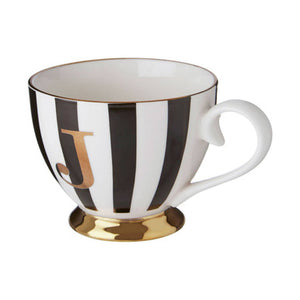 Duchess Black and White Monogram Mug with J
