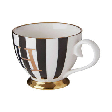 Duchess Black and White Monogram Mug with H