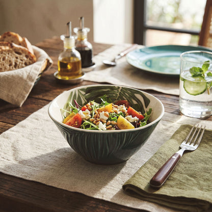 Dark Green Small Salad Bowl with Leaf Design | Bali
