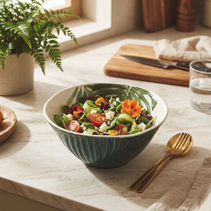 Dark Green Small Salad Bowl with Leaf Design | Bali