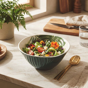 Dark Green Small Salad Bowl with Leaf Design | Bali