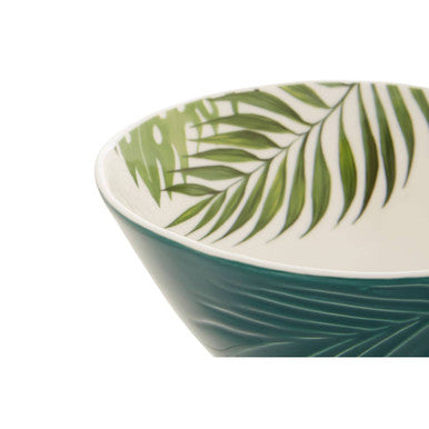 Bali Dark Green Medium Salad Bowl with Leaf Design