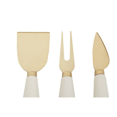 Exbury 3Pc White And Light Gold Cheese Knife Set