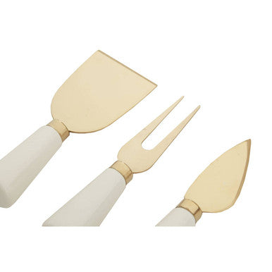Exbury 3Pc White And Light Gold Cheese Knife Set