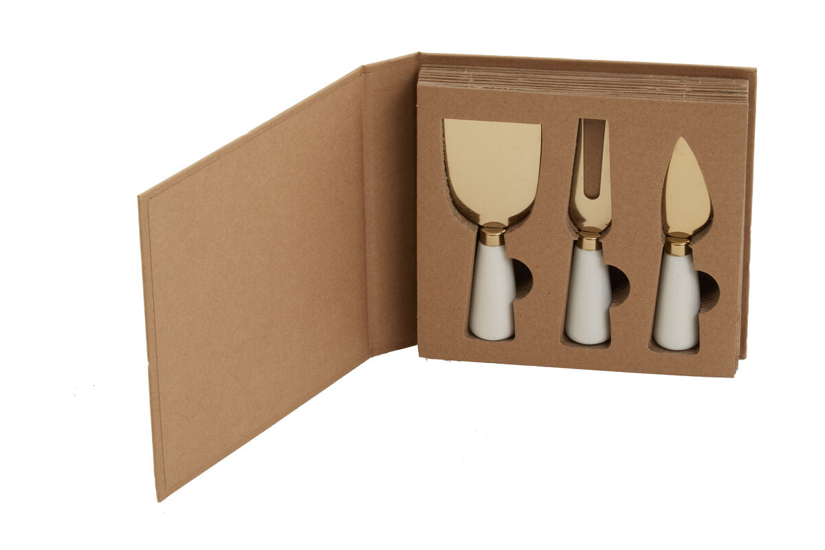 Exbury 3Pc White And Light Gold Cheese Knife Set