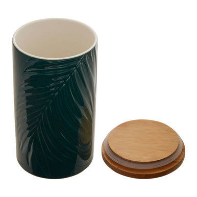 Bali Dark Green Large Storage Jar with Bamboo Lid