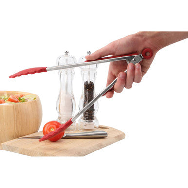 Zing Stainless Steel And Red Silicone Tongs