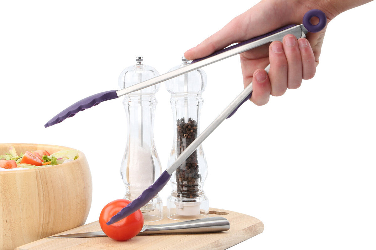 Zing Stainless Steel And Purple Silicone Tongs