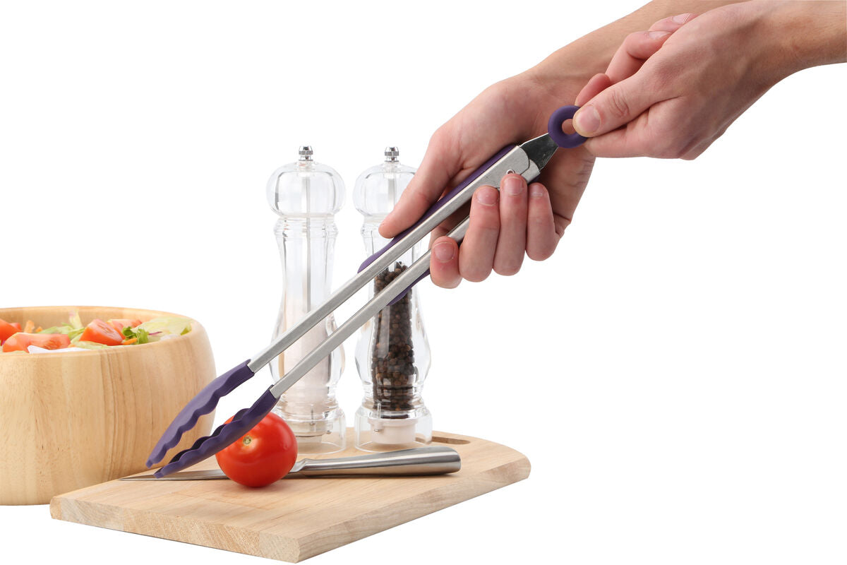 Zing Stainless Steel And Purple Silicone Tongs