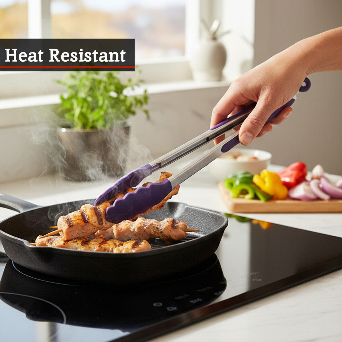 Zing Stainless Steel And Purple Silicone Tongs