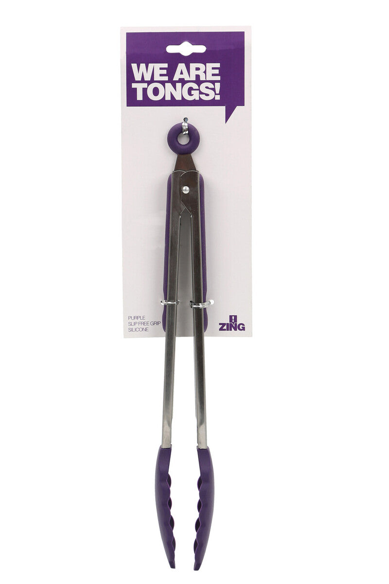Zing Stainless Steel And Purple Silicone Tongs