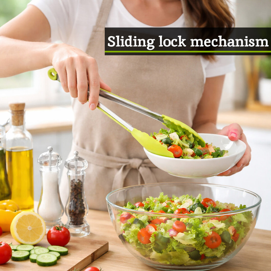 Zing Lime Green Silicone And Stainless Steel Tongs