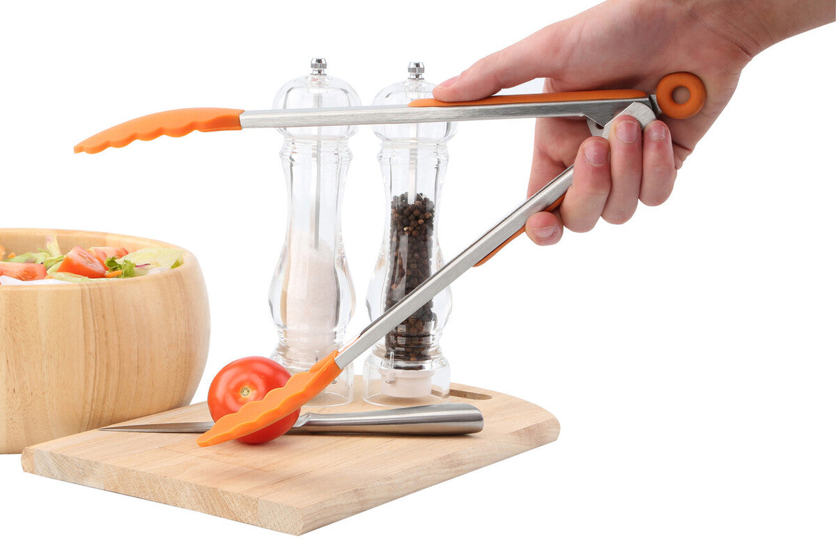Zing Orange Silicone And Stainless Steel Tongs