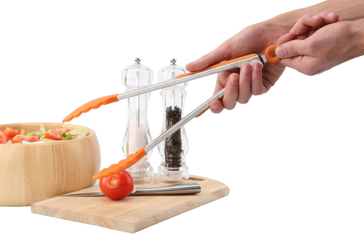 Zing Orange Silicone And Stainless Steel Tongs