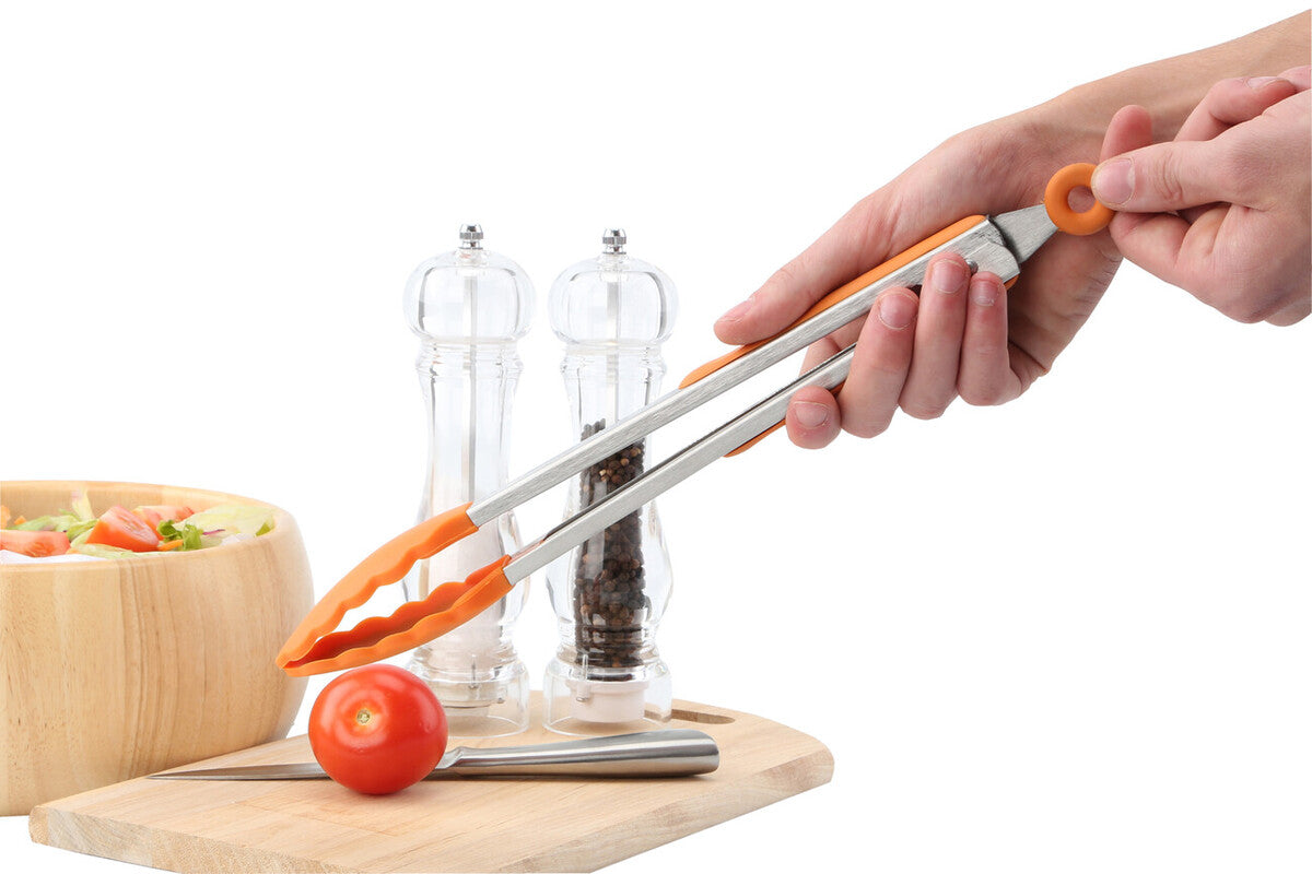 Zing Orange Silicone And Stainless Steel Tongs