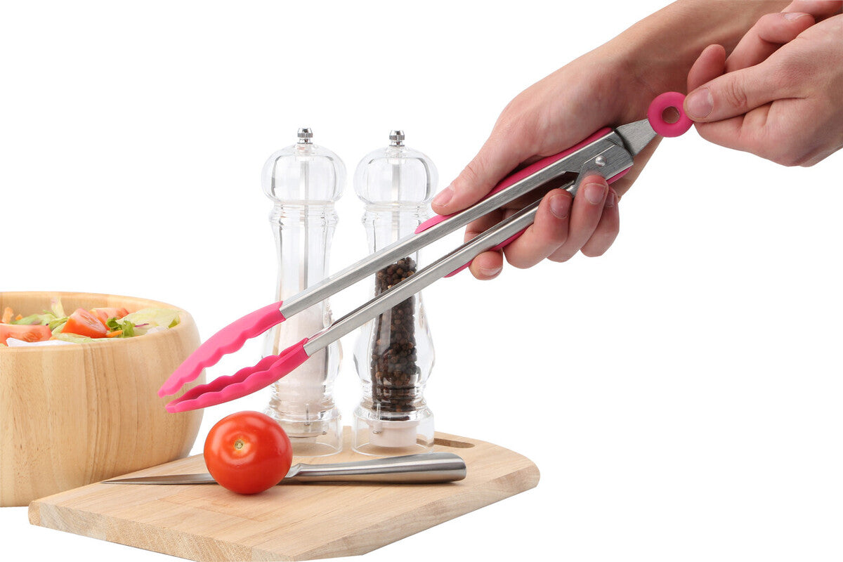 Zing Hot Pink Silicone And Stainless Steel Tongs