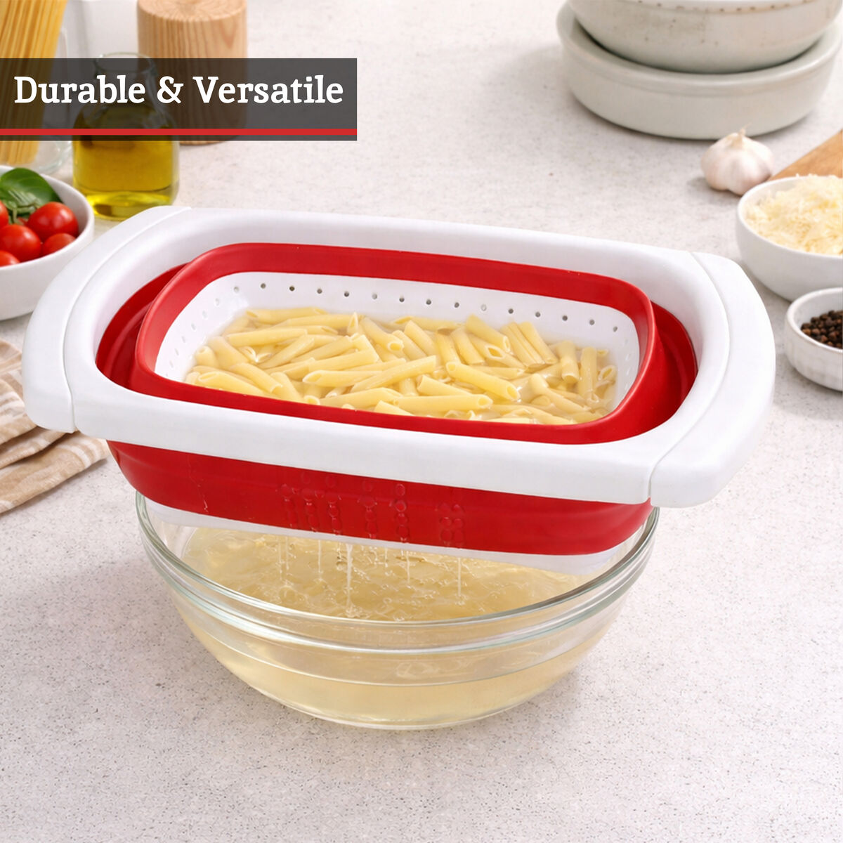 Zing Red Over Sink Collapsible Colander