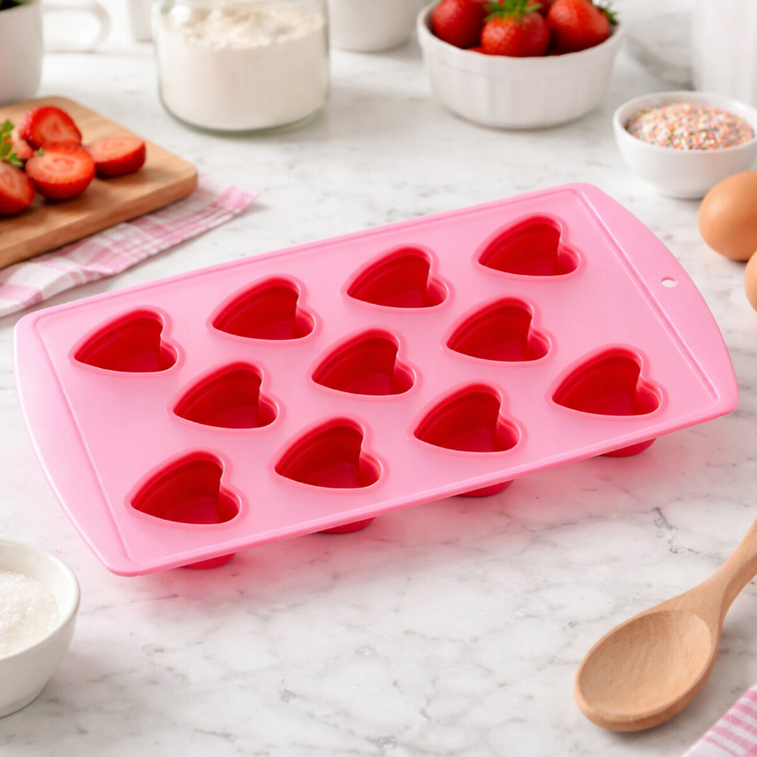 11 Heart Shapes Ice Cube Red Tray