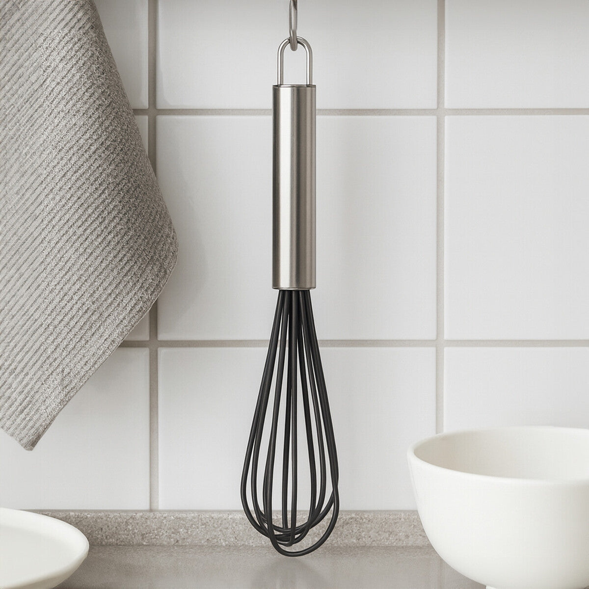 Zing Black Silicone Whisk with Stainless Steel Handle