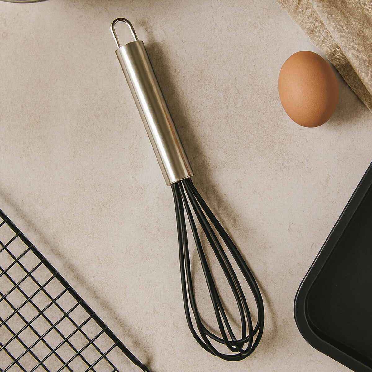 Zing Black Silicone Whisk with Stainless Steel Handle