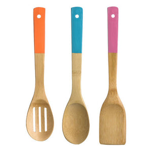 Aleki 3pc Bamboo Kitchen Utensil Set With Coloured Handles