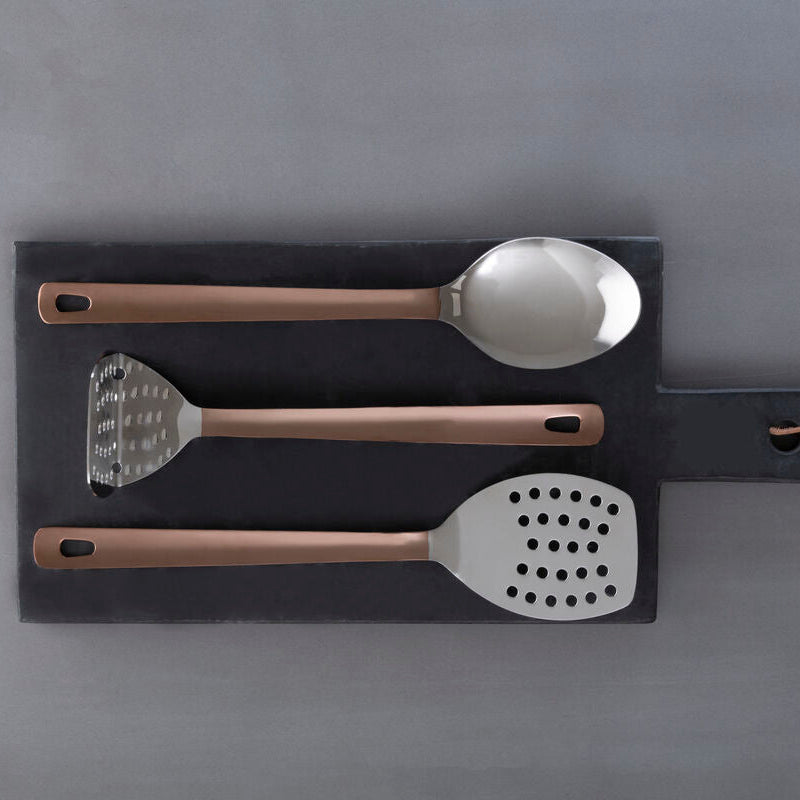 Freya Stainless Steel Slotted Turner with Copper Finish Handle