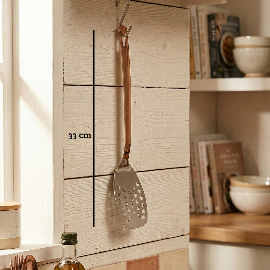 Freya Stainless Steel Slotted Turner with Copper Finish Handle