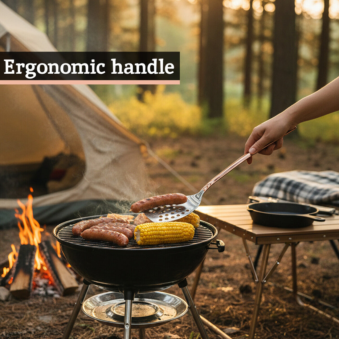 Freya Stainless Steel Slotted Turner with Copper Finish Handle