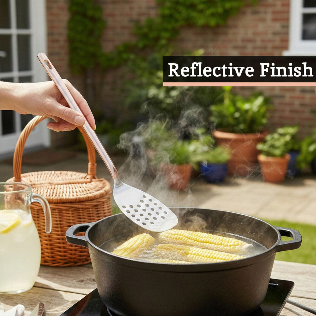 Freya Stainless Steel Slotted Turner with Copper Finish Handle