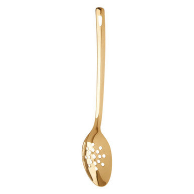 Gold spoon with decorative handle on a white background