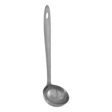 Stainless steel ladle on a white background