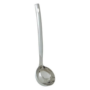 Stainless steel ladle on a white background