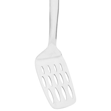 White slotted spatula on a white background