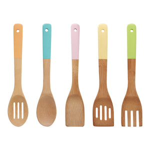Aleki Natural Bamboo 5 Piece Utensil Set with Pastel Coloured Handles