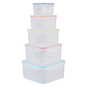Herrela 5Pc Square Food Containers With Airtight Lids
